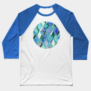 Sapphire & Emerald Diamond Patchwork Pattern Baseball T-Shirt